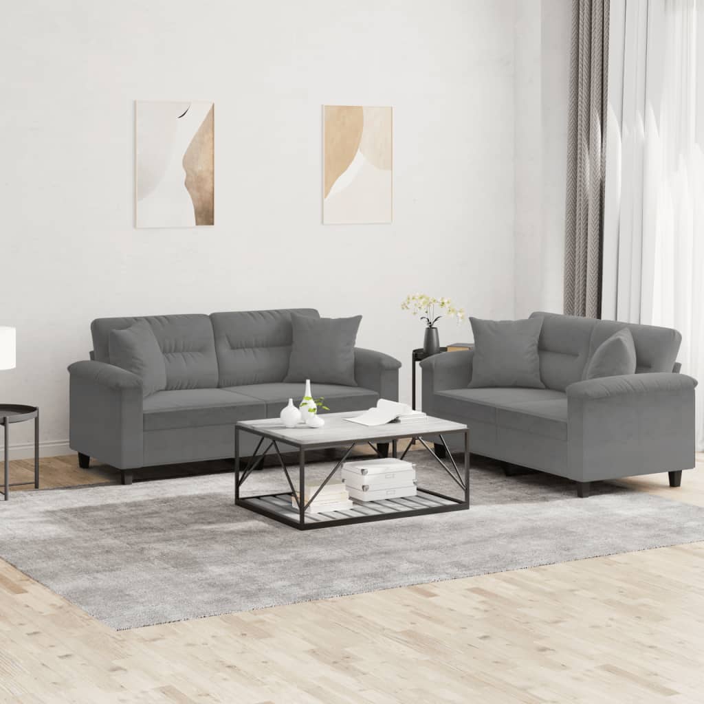 vidaXL 2-delige Loungeset met kussens microvezelstof taupe