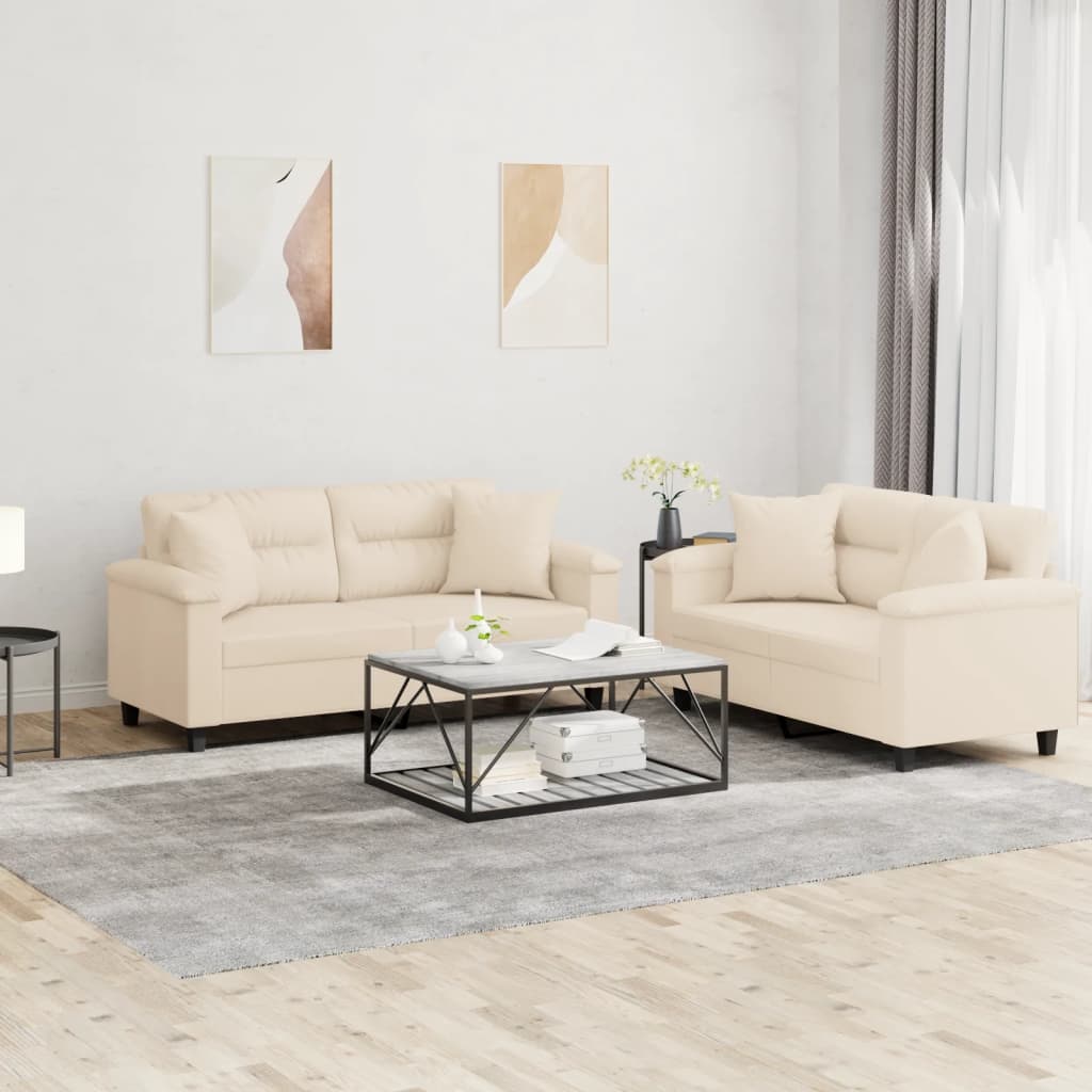 vidaXL 2-delige Loungeset met kussens microvezelstof taupe