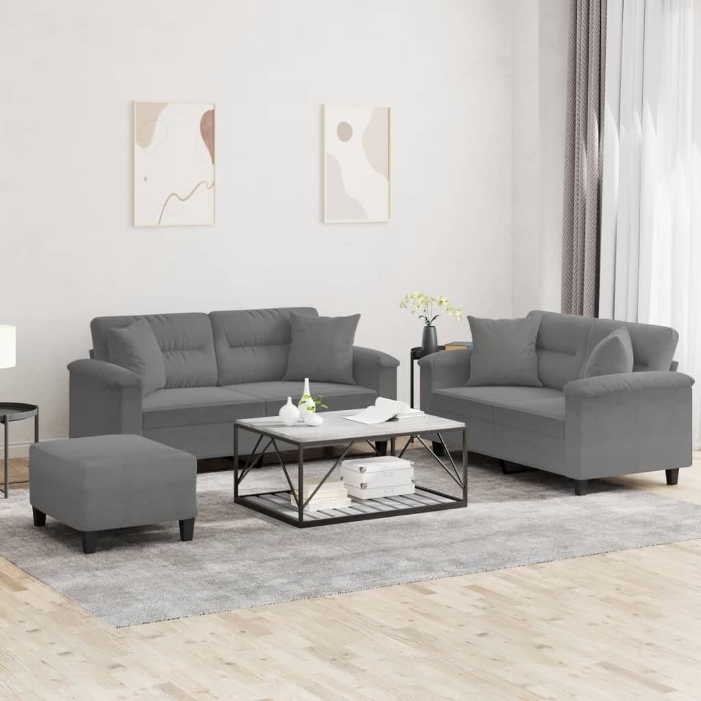 vidaXL 2-delige Loungeset met kussens microvezelstof taupe