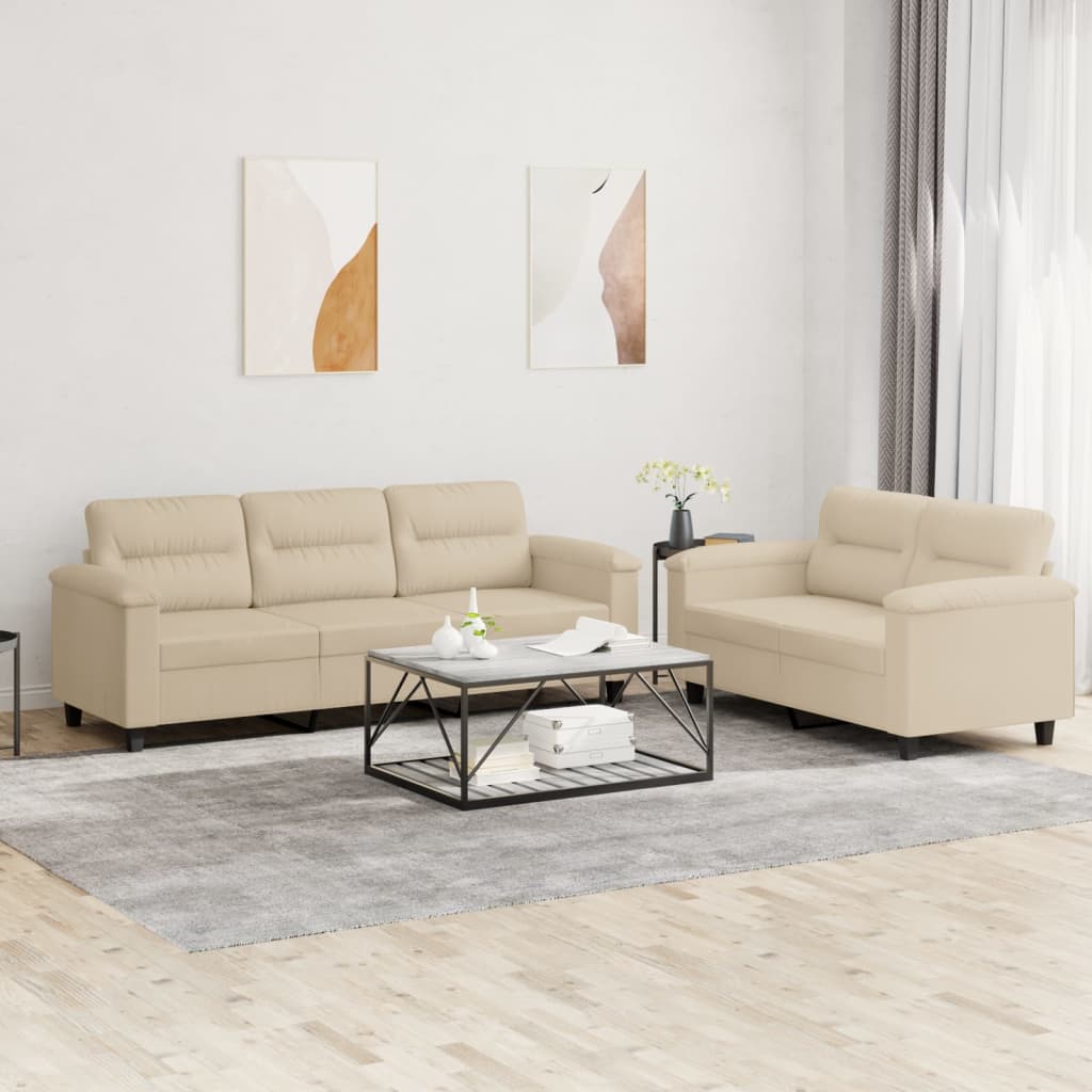 vidaXL 2-delige Loungeset met kussens microvezelstof taupe