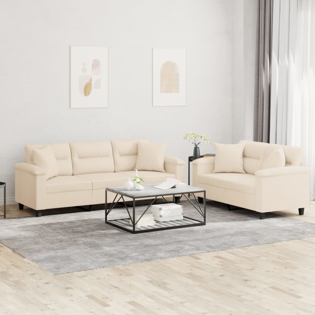 vidaXL 2-delige Loungeset met kussens microvezelstof taupe