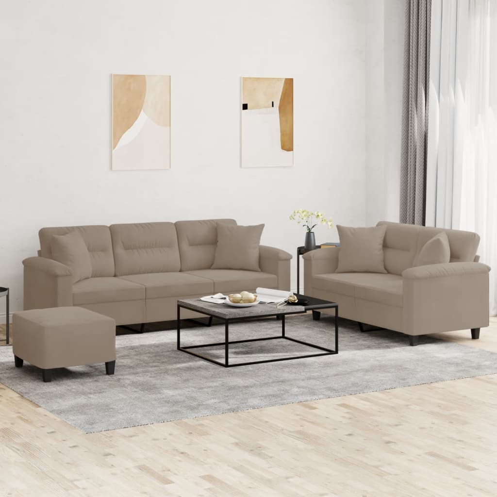 vidaXL 2-delige Loungeset met kussens microvezelstof taupe