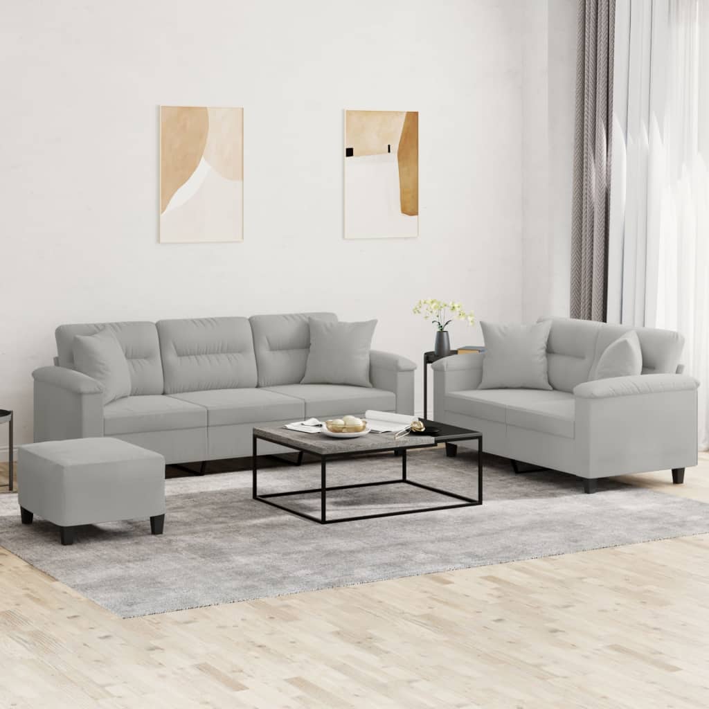 vidaXL 2-delige Loungeset met kussens microvezelstof taupe
