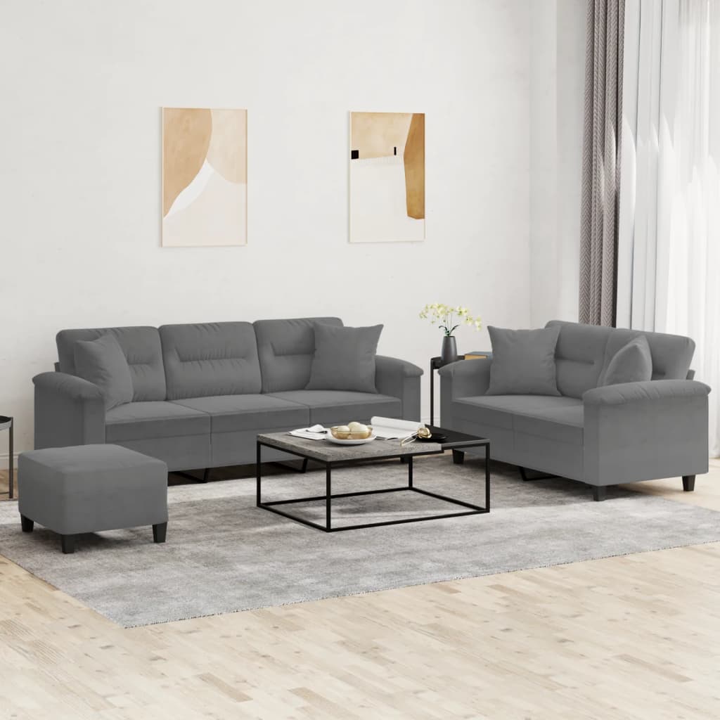 vidaXL 2-delige Loungeset met kussens microvezelstof taupe