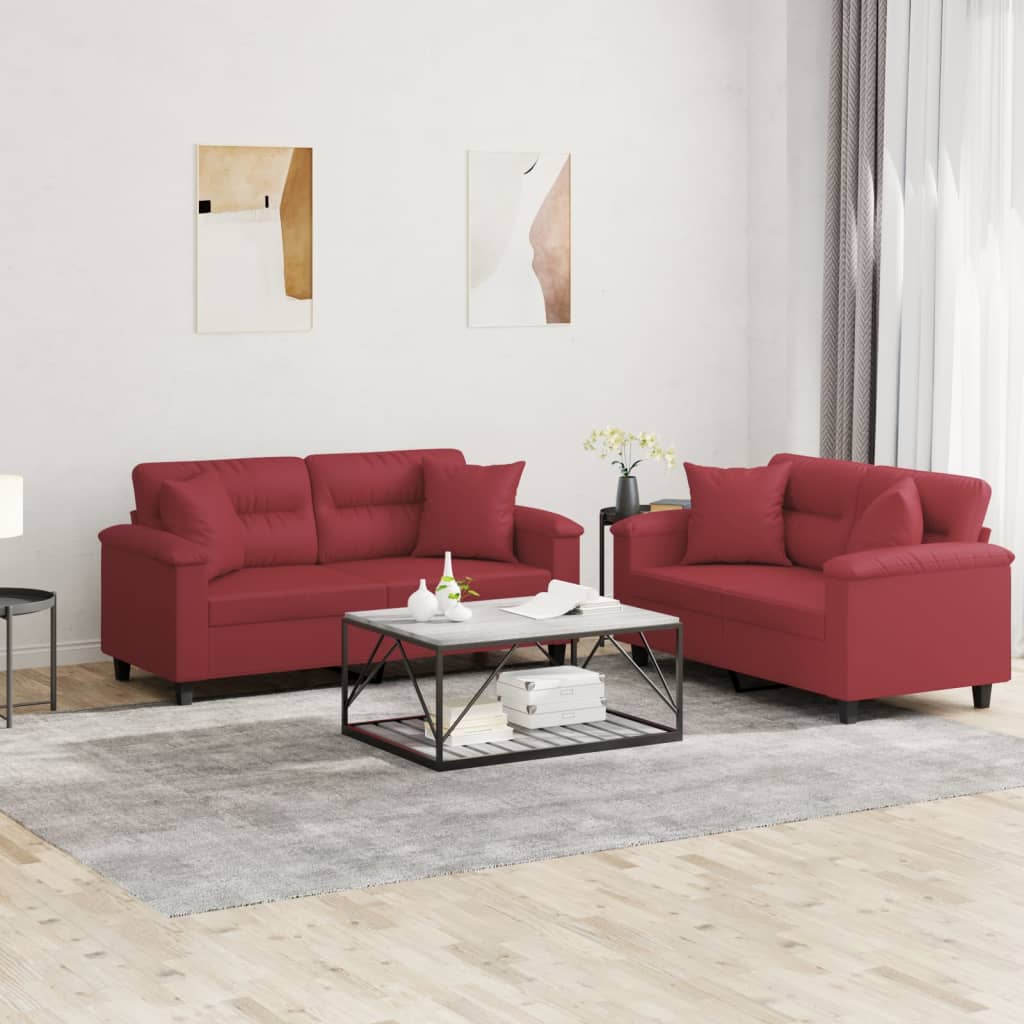 vidaXL 2-delige Loungeset met kussens kunstleer zwart
