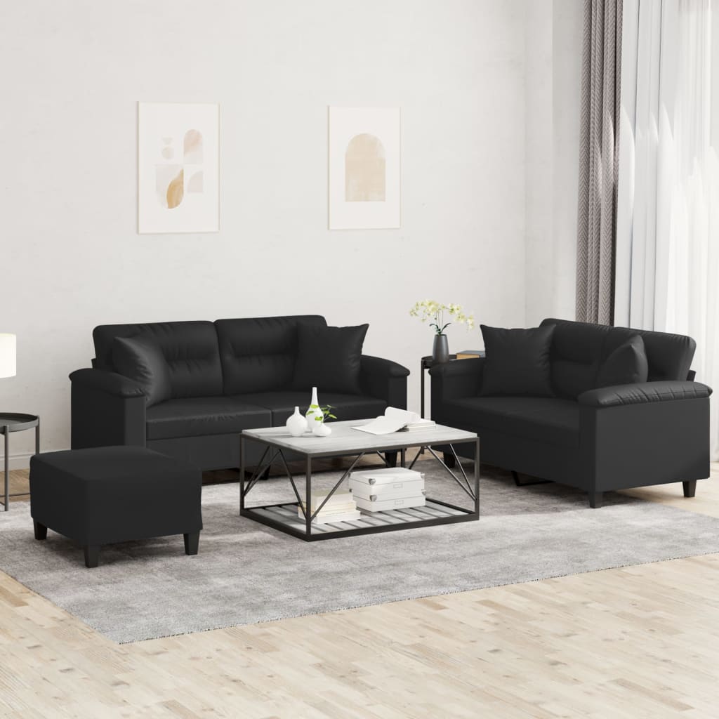 vidaXL 2-delige Loungeset met kussens kunstleer zwart