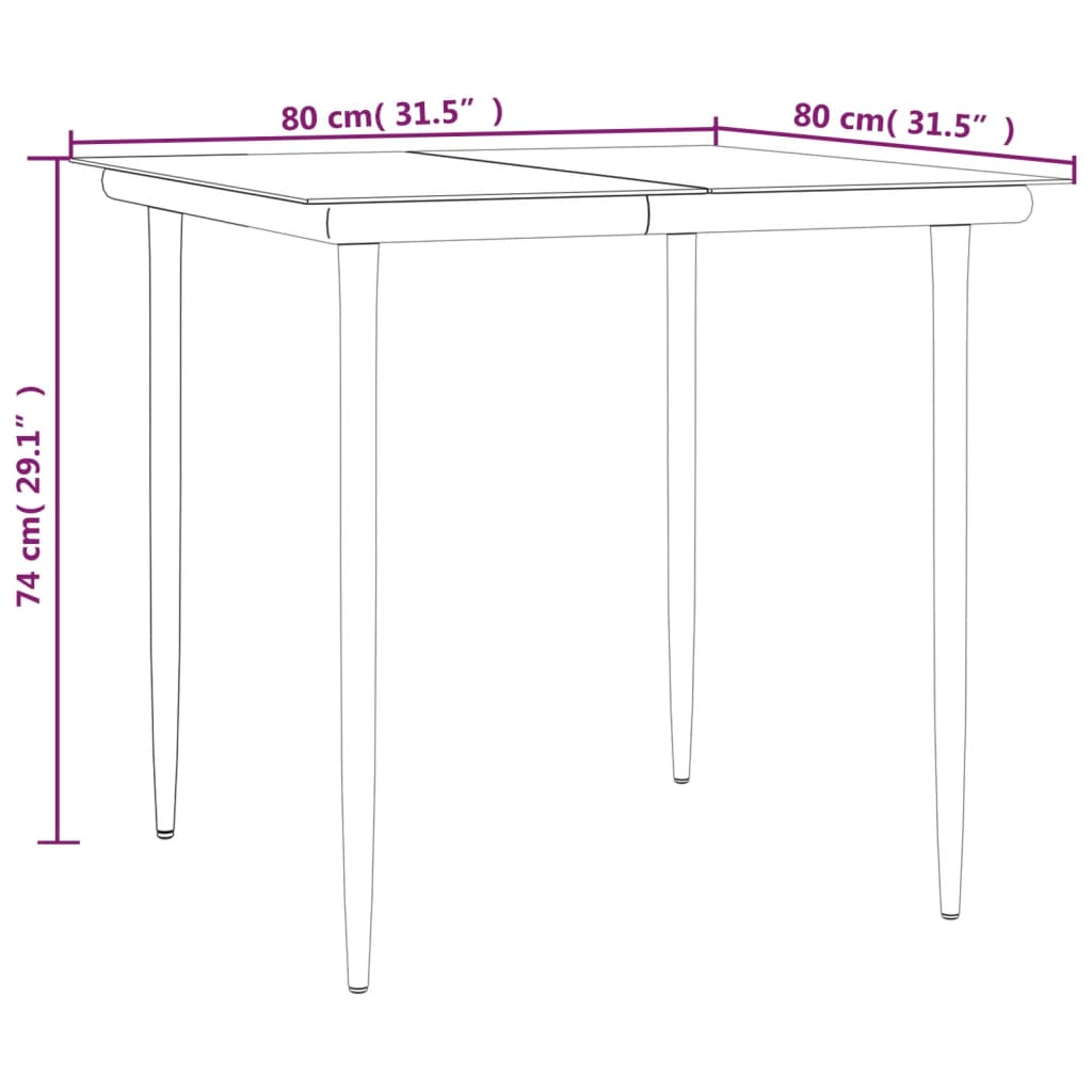 vidaXL 3-delige Tuinset poly rattan en staal zwart