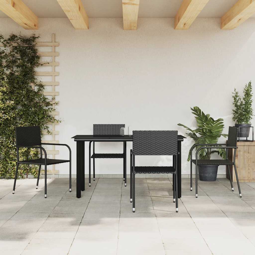 vidaXL 3-delige Tuinset poly rattan en staal zwart
