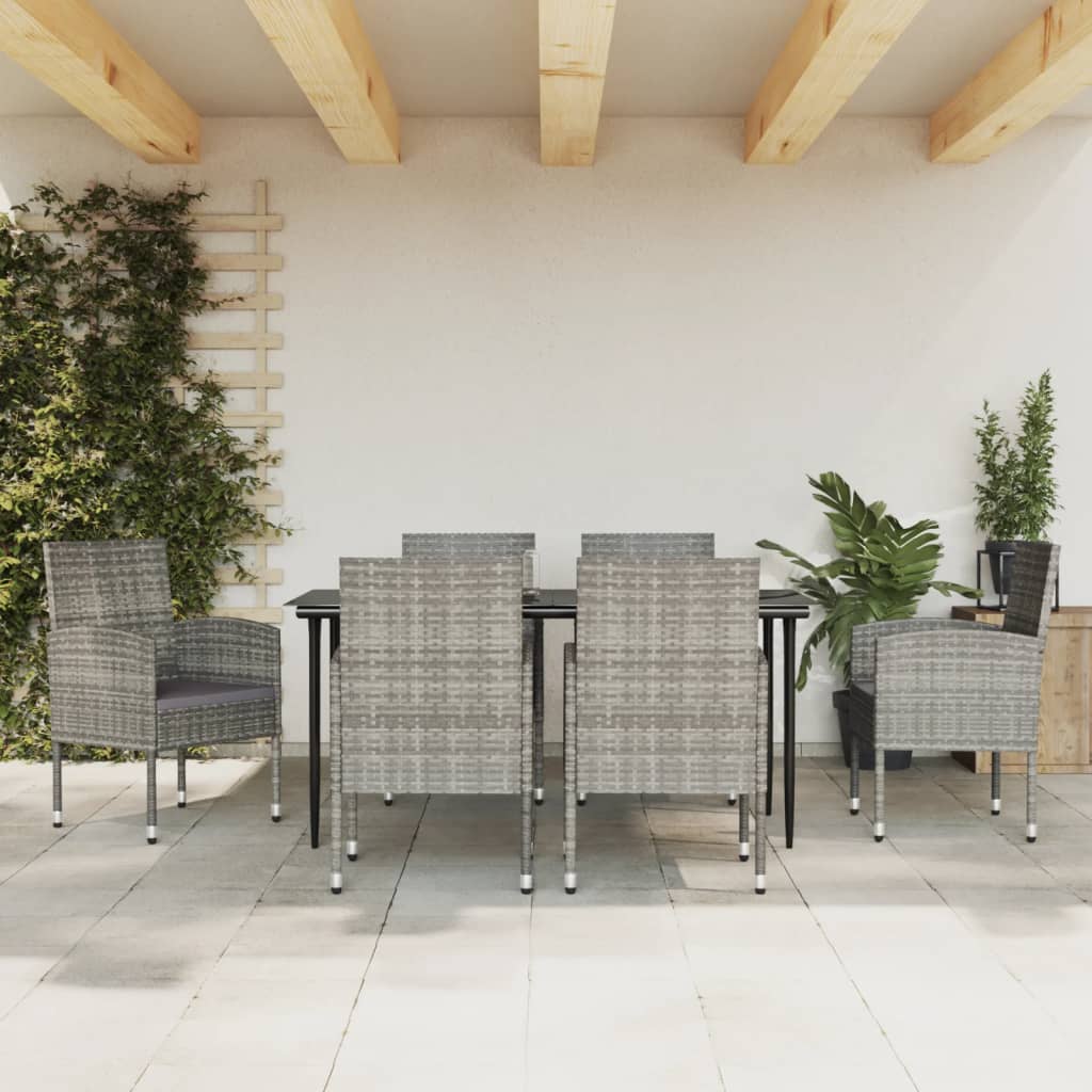 vidaXL 3-delige Tuinset poly rattan en staal grijs en zwart