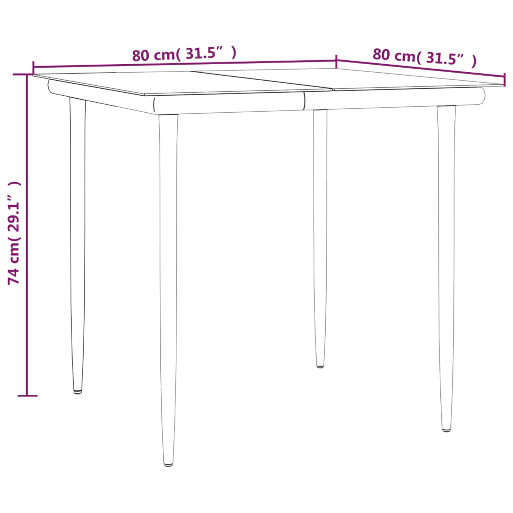vidaXL 3-delige Tuinset poly rattan en staal zwart