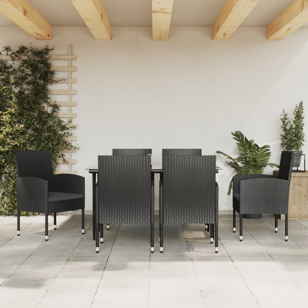 vidaXL 3-delige Tuinset poly rattan en staal zwart