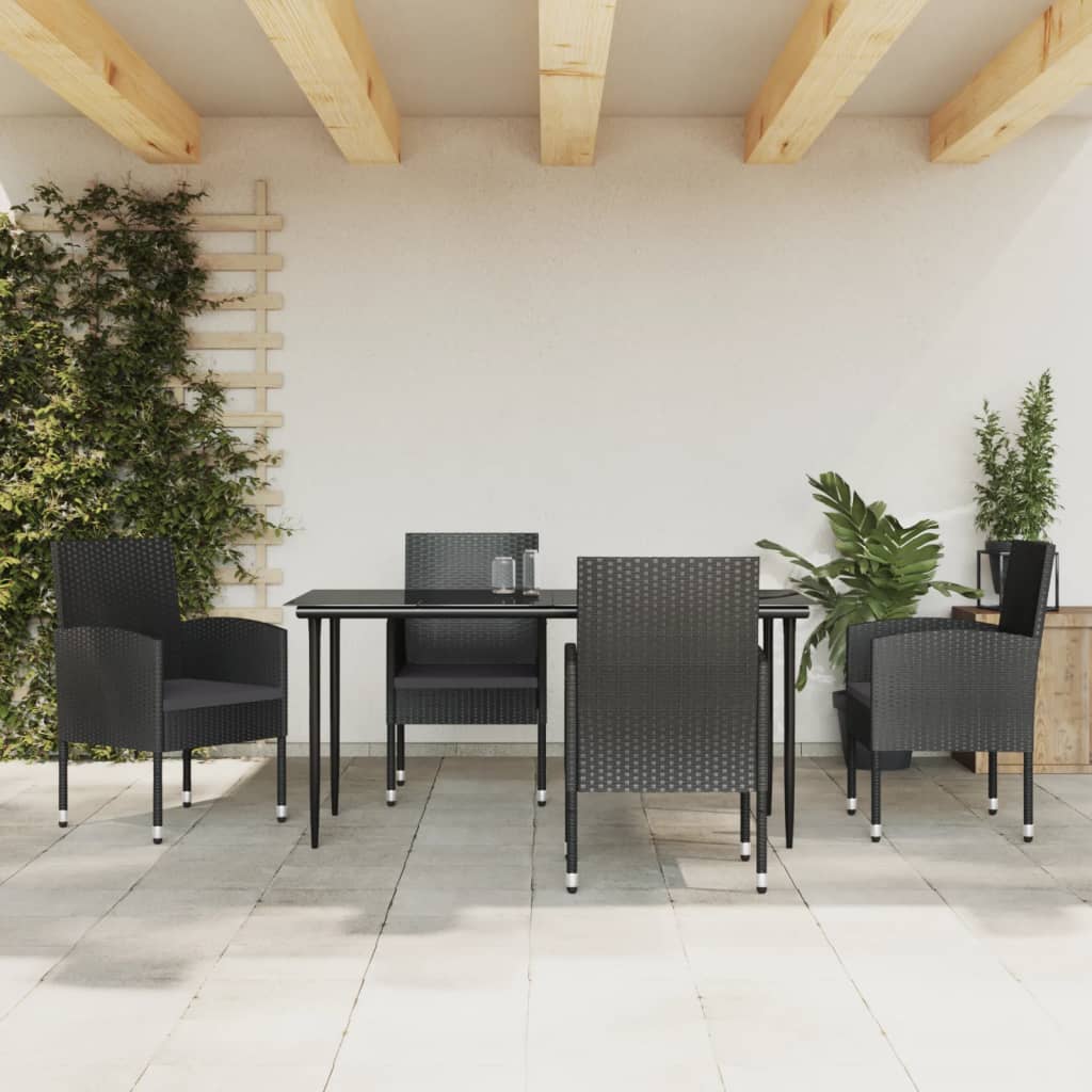 vidaXL 3-delige Tuinset poly rattan en staal zwart