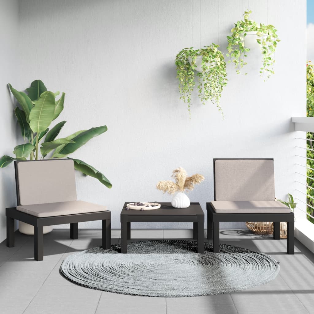 vidaXL 3-delige Loungeset met kussens PP antracietkleurig