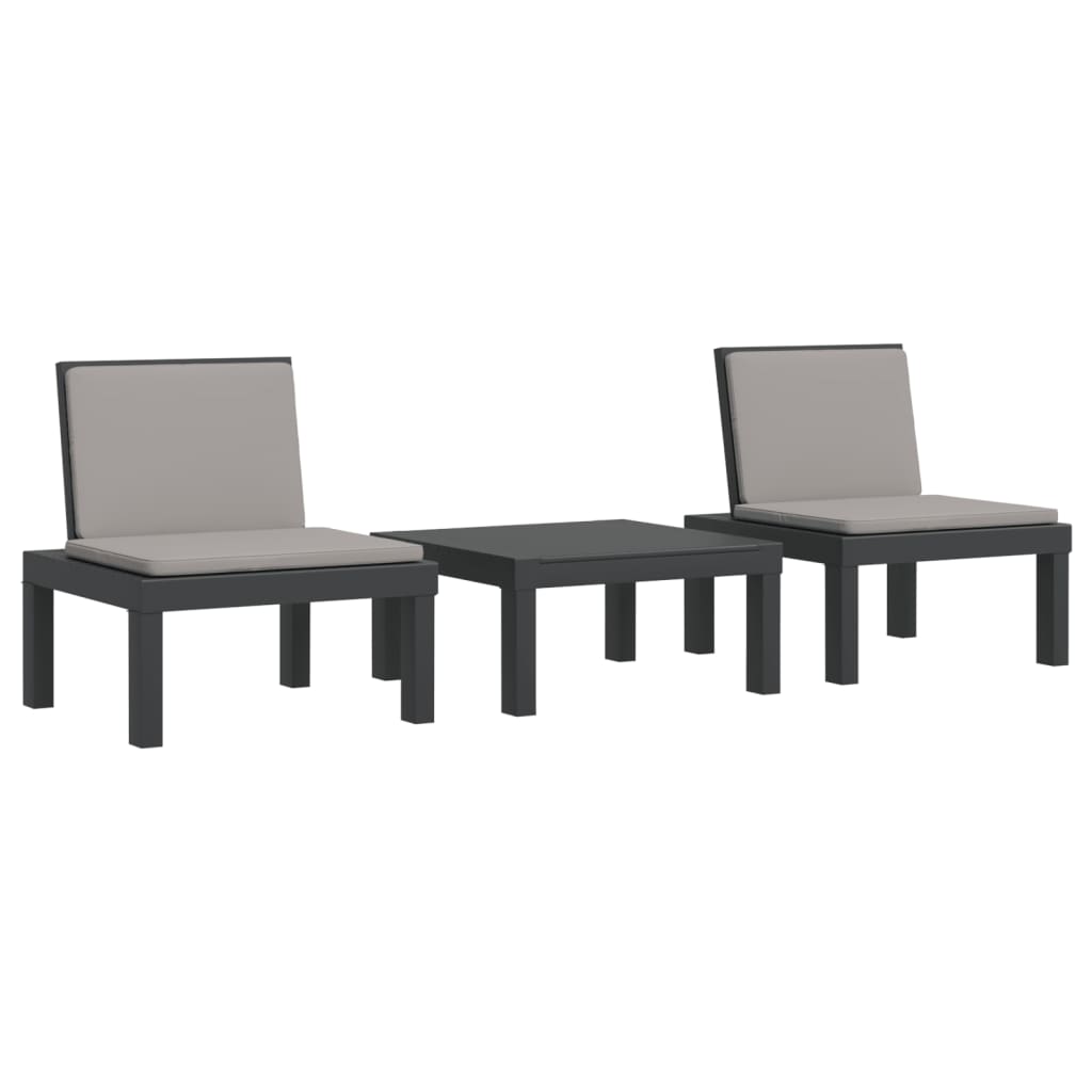 vidaXL 3-delige Loungeset met kussens PP antracietkleurig