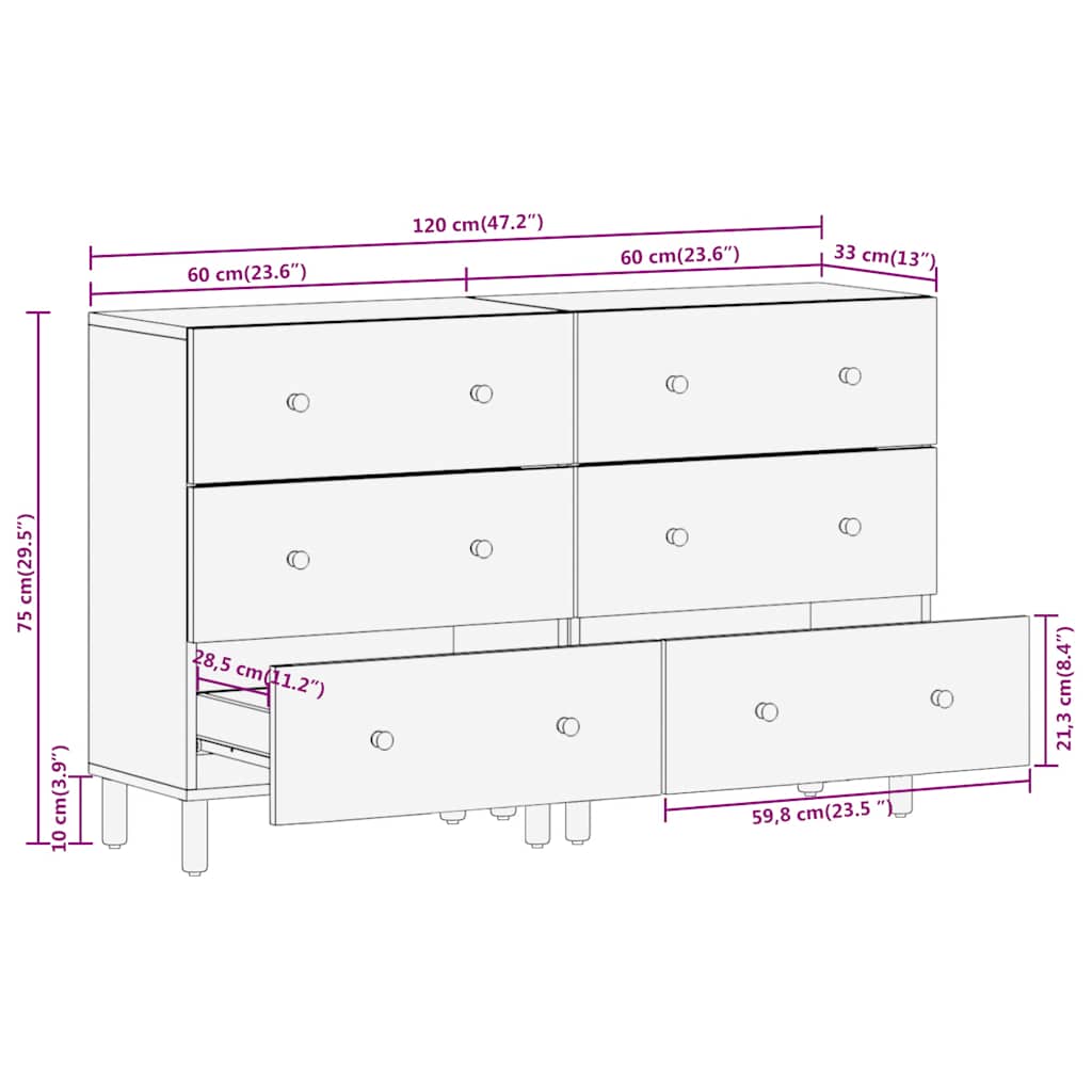 vidaXL Bijzetkasten 2 st 60x33x75 cm massief mangohout zwart