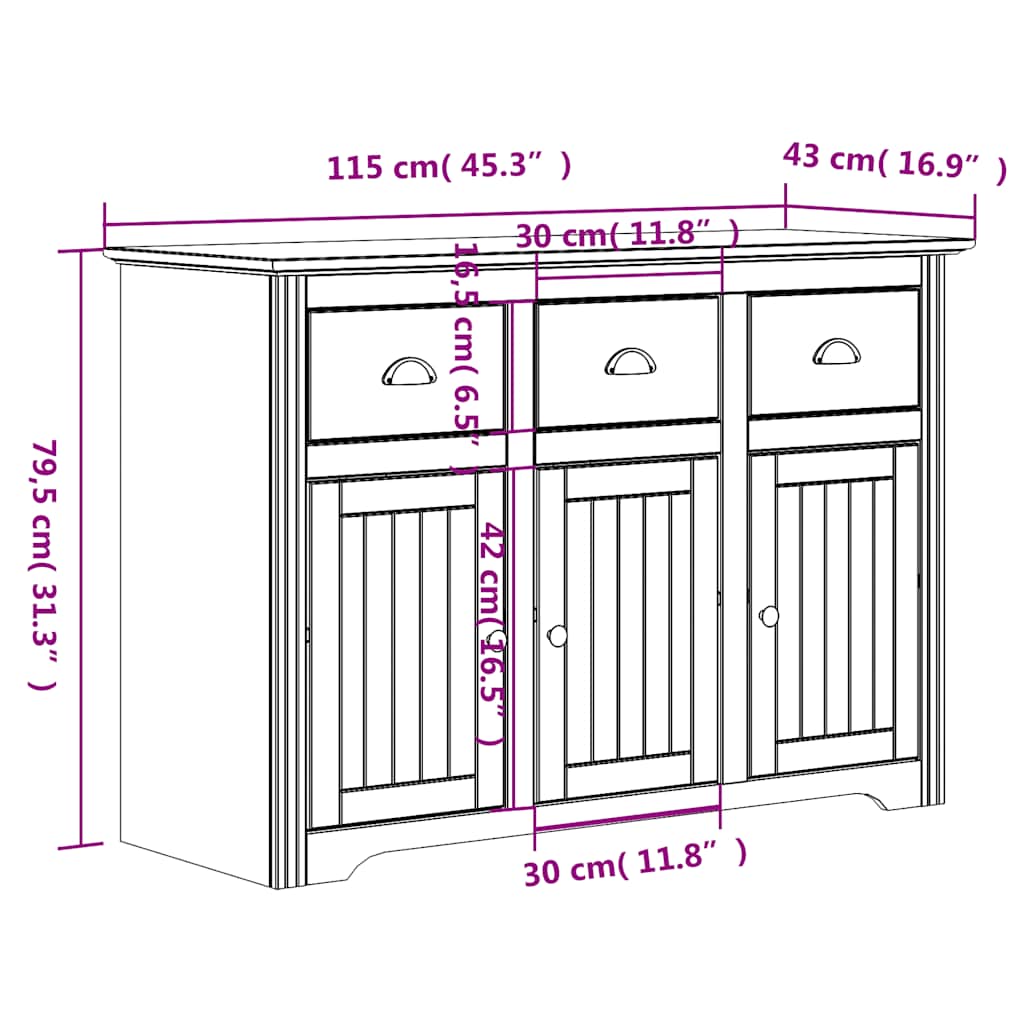 vidaXL Tall Cabinet BODO 115.5x43x200.5 cm Solid Pine Wood White