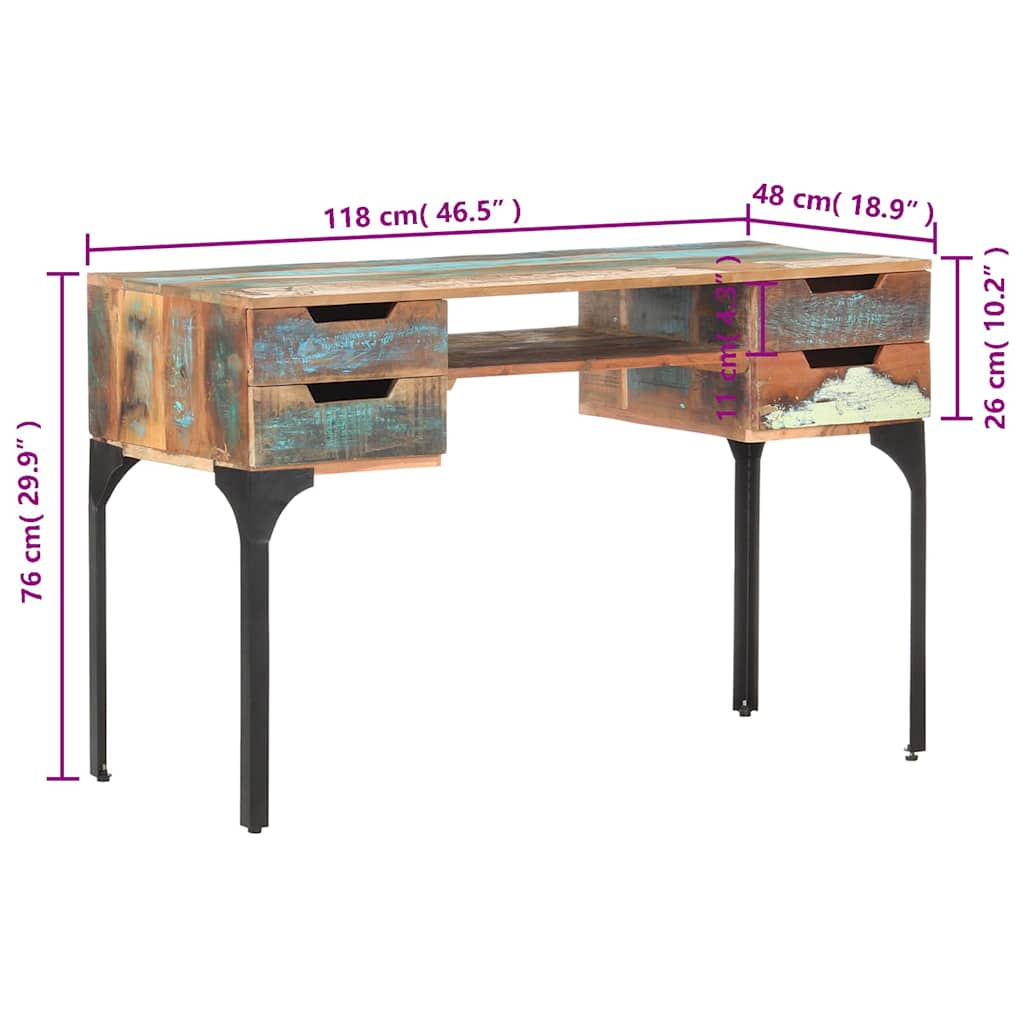 vidaXL Bureau 118x48x75 cm massief gerecycled hout