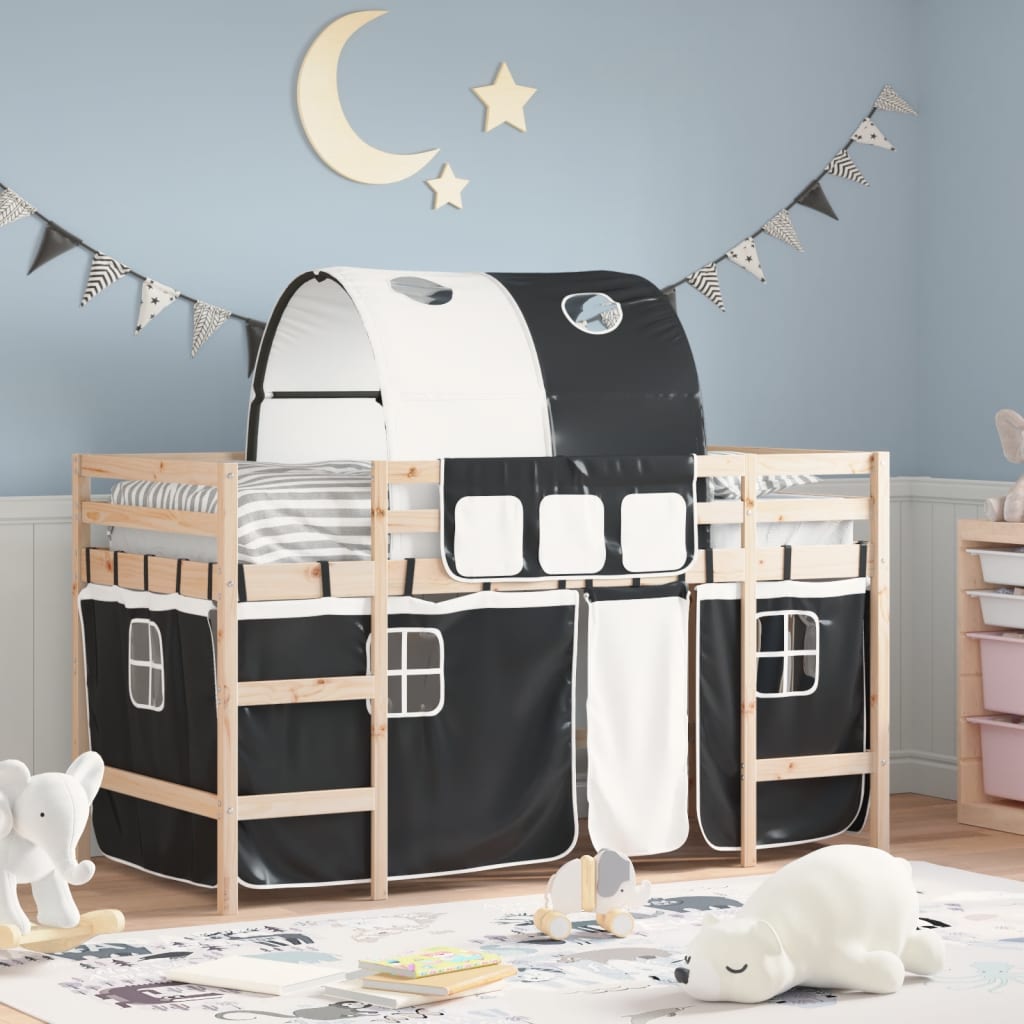 vidaXL Kids' Loft Bed with Tunnel 80x200 cm Pine Wood White and Black