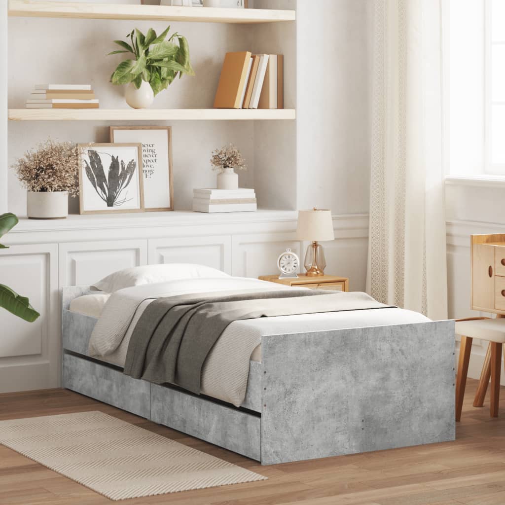 vidaXL Bedframe met lades betongrijs 100x200 cm