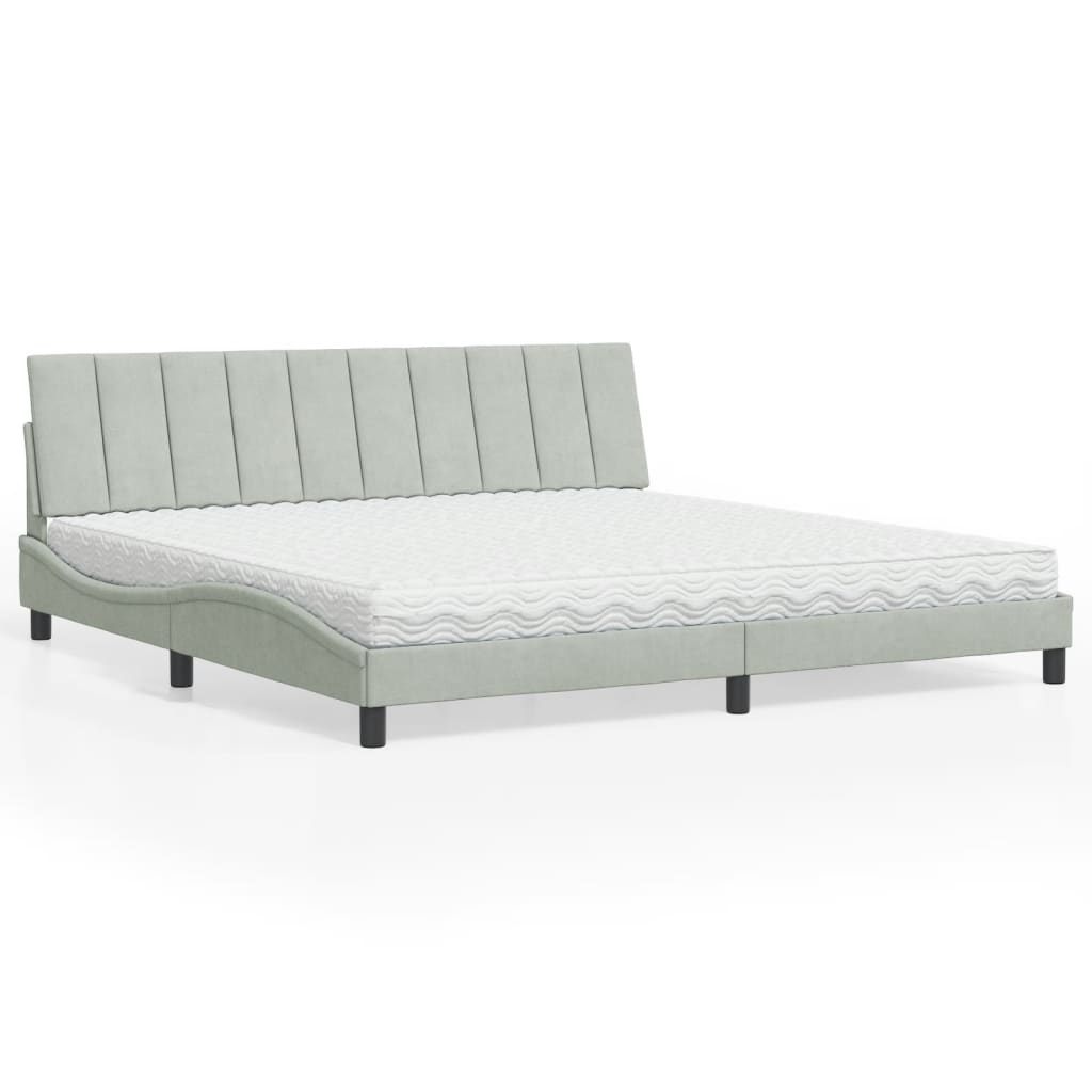 vidaXL Bed met matras "Hanko" fluweel lichtgrijs 80x200 cm
