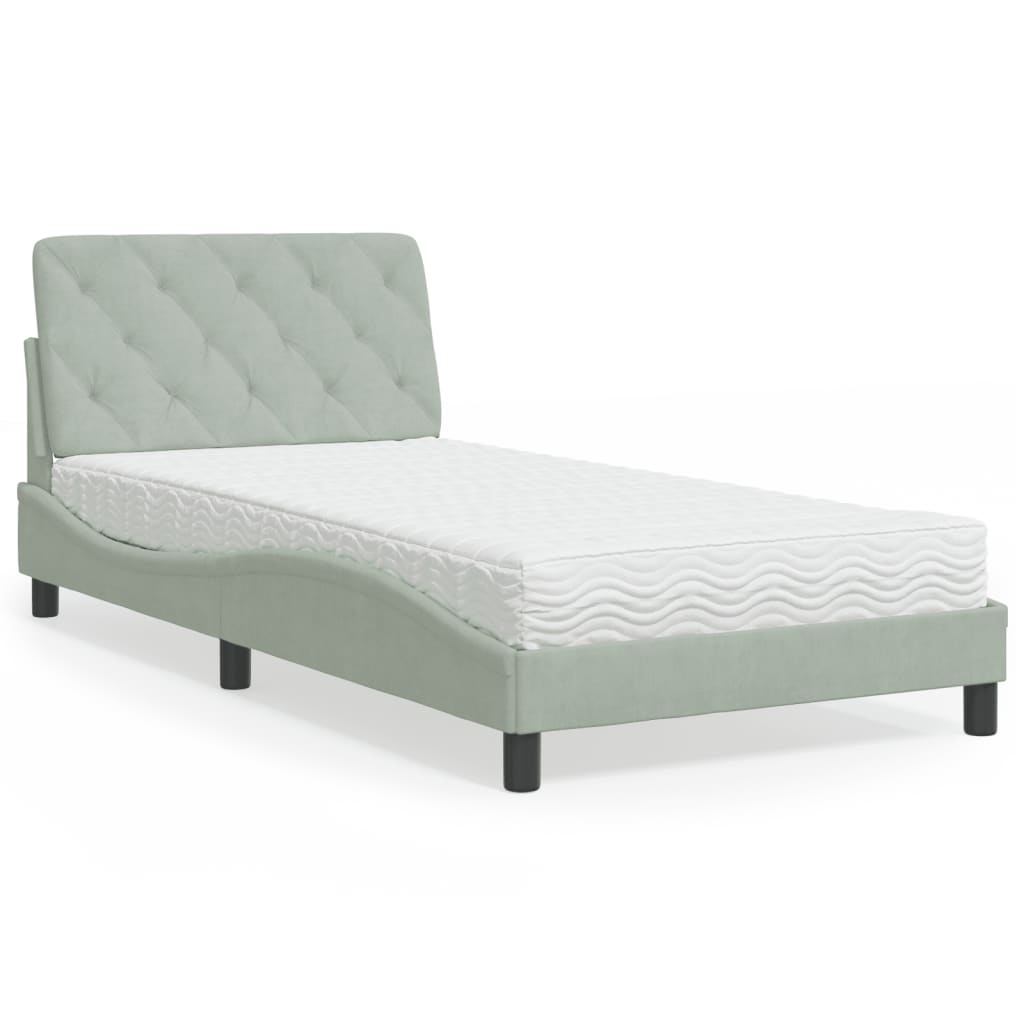 vidaXL Bed met matras fluweel lichtgrijs 80x200 cm