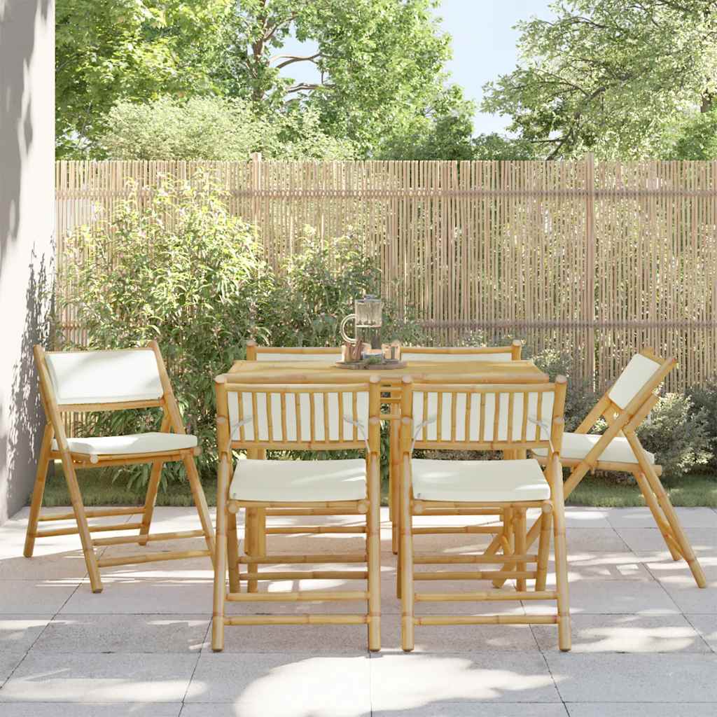 vidaXL Bistrostoelen 4 st inklapbaar met kussens bamboe crèmewit