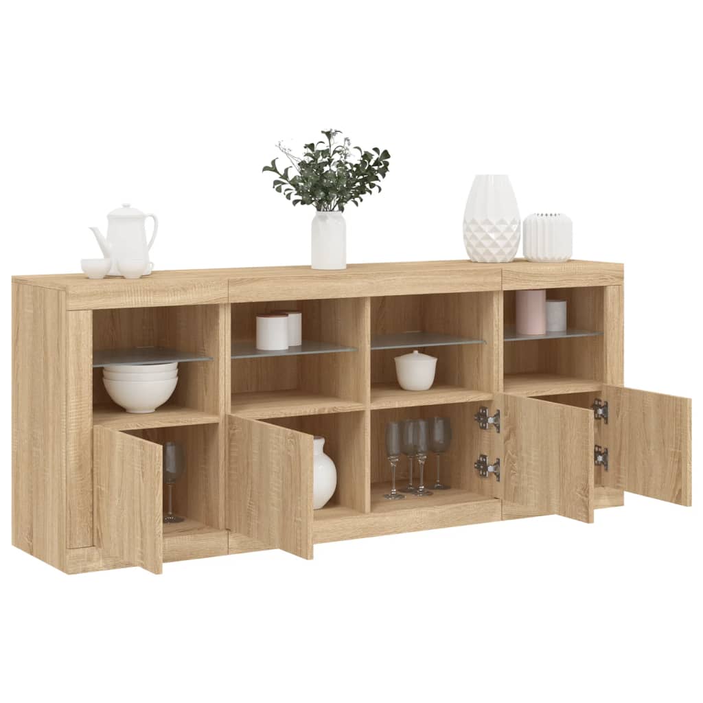 vidaXL Dressoir met LED-verlichting 163x37x67 cm wit
