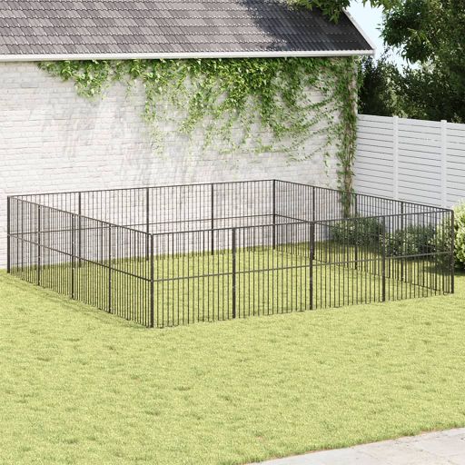 vidaXL Dog Kennel 4 Panels Powder-Coated Steel Black