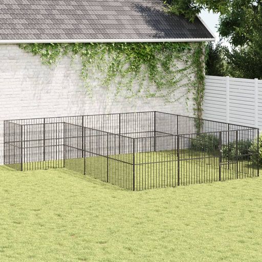 vidaXL Dog Kennel 4 Panels Powder-Coated Steel Black