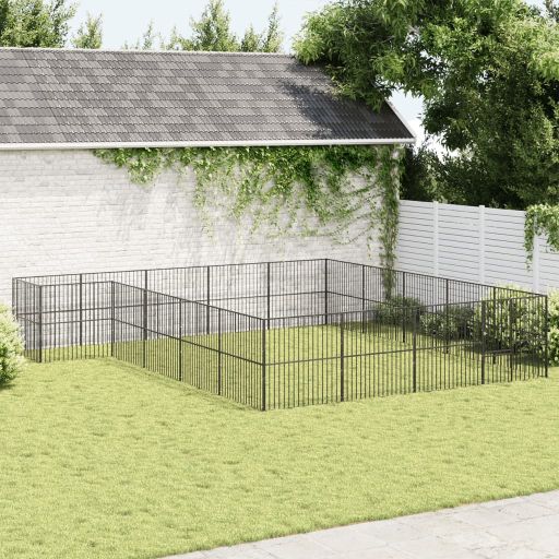 vidaXL Dog Kennel 4 Panels Powder-Coated Steel Black