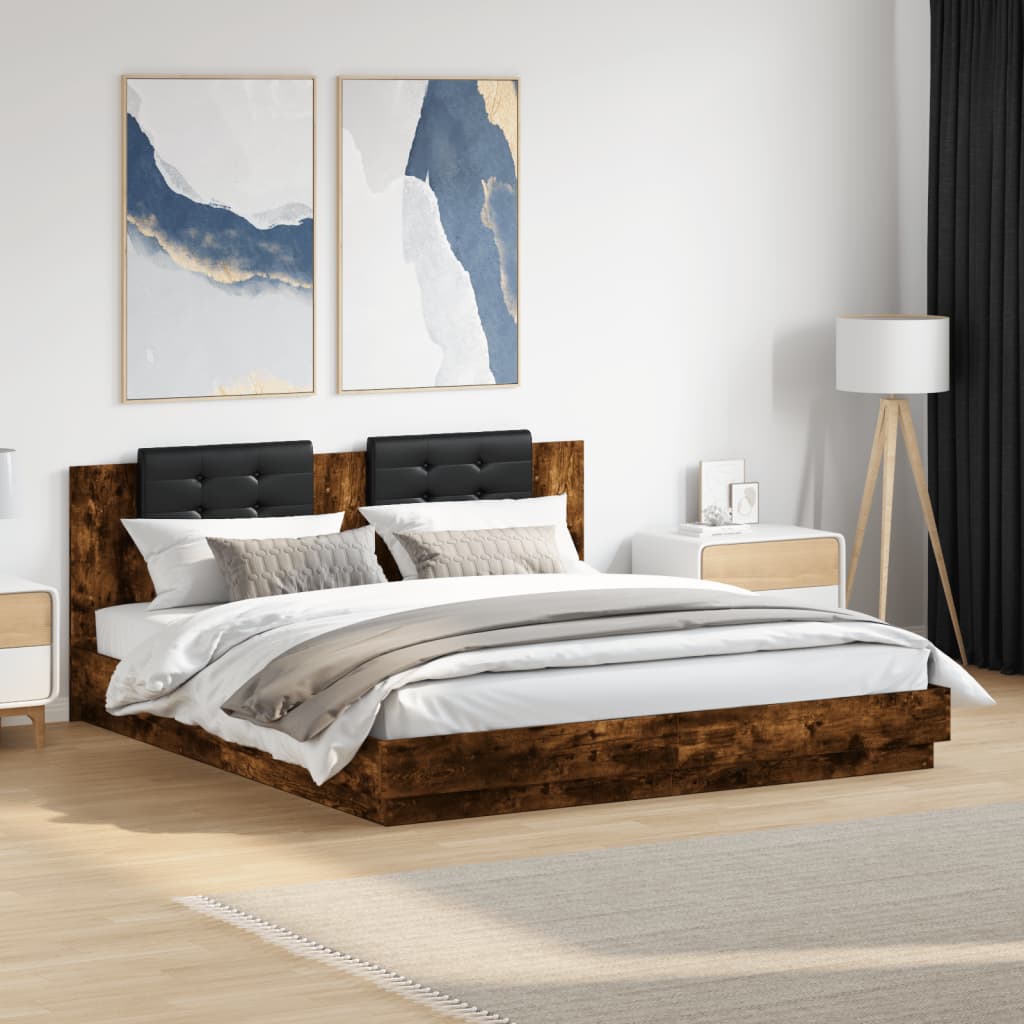 vidaXL Bedframe met hoofdeinde bewerkt hout wit 200x200 cm