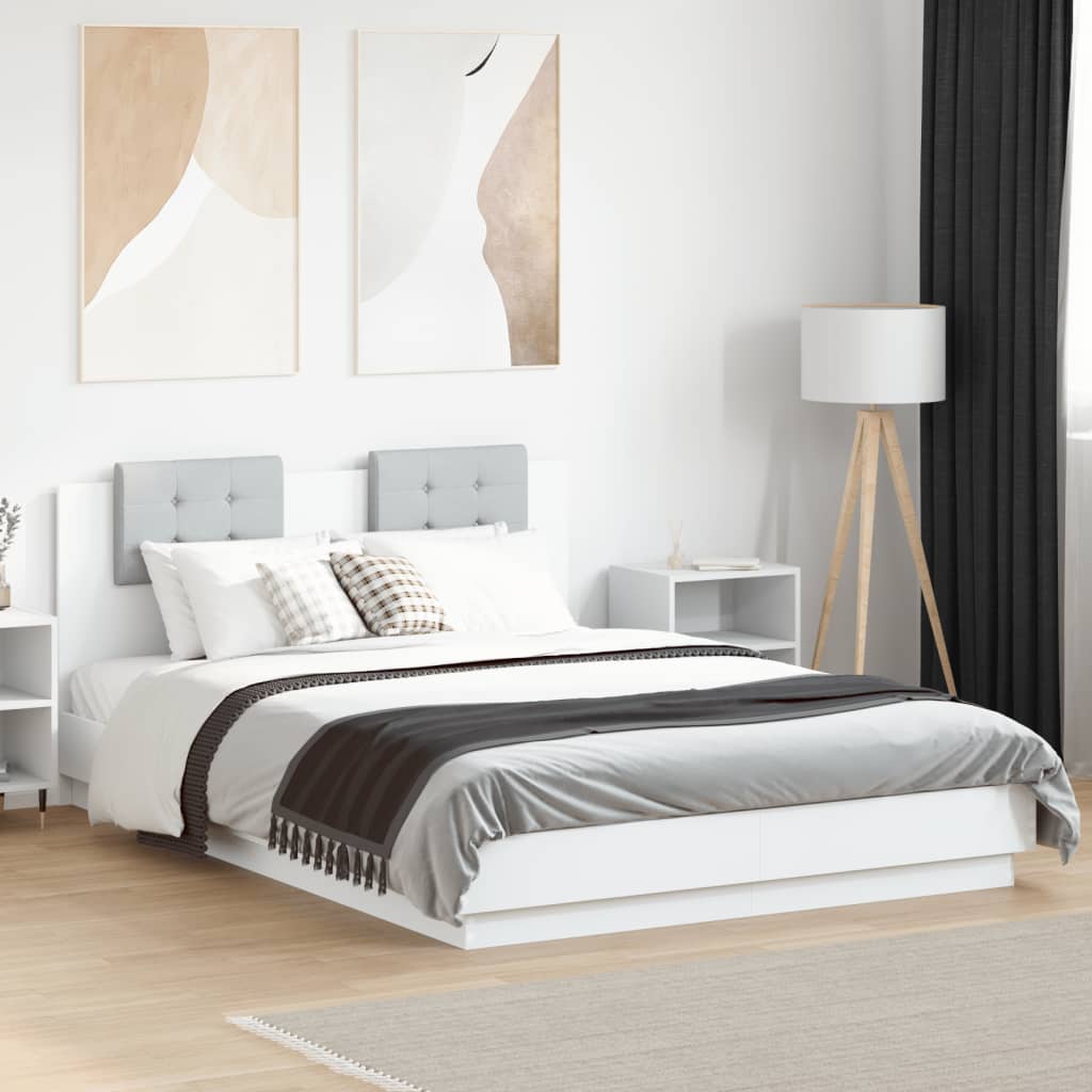 vidaXL Bedframe met hoofdeinde bewerkt hout wit 200x200 cm