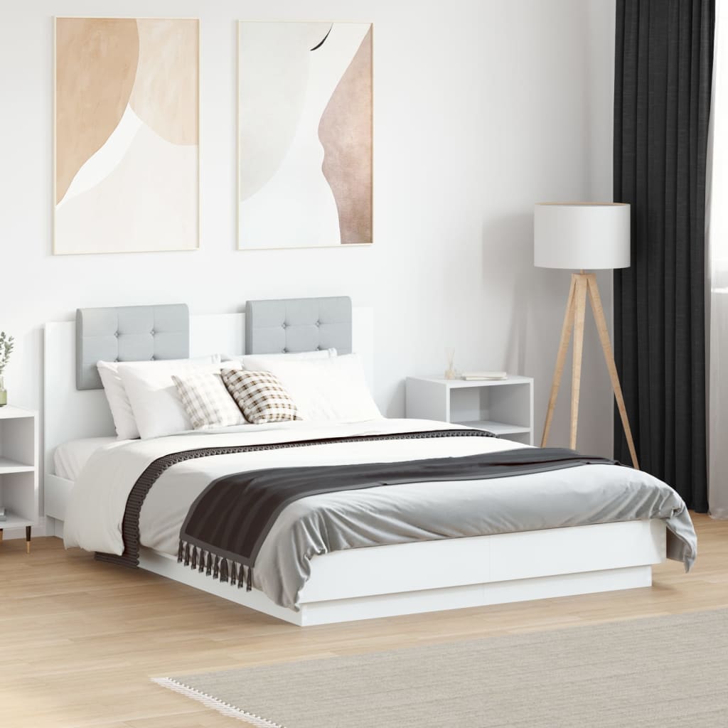 vidaXL Bedframe met hoofdeinde bewerkt hout wit 200x200 cm