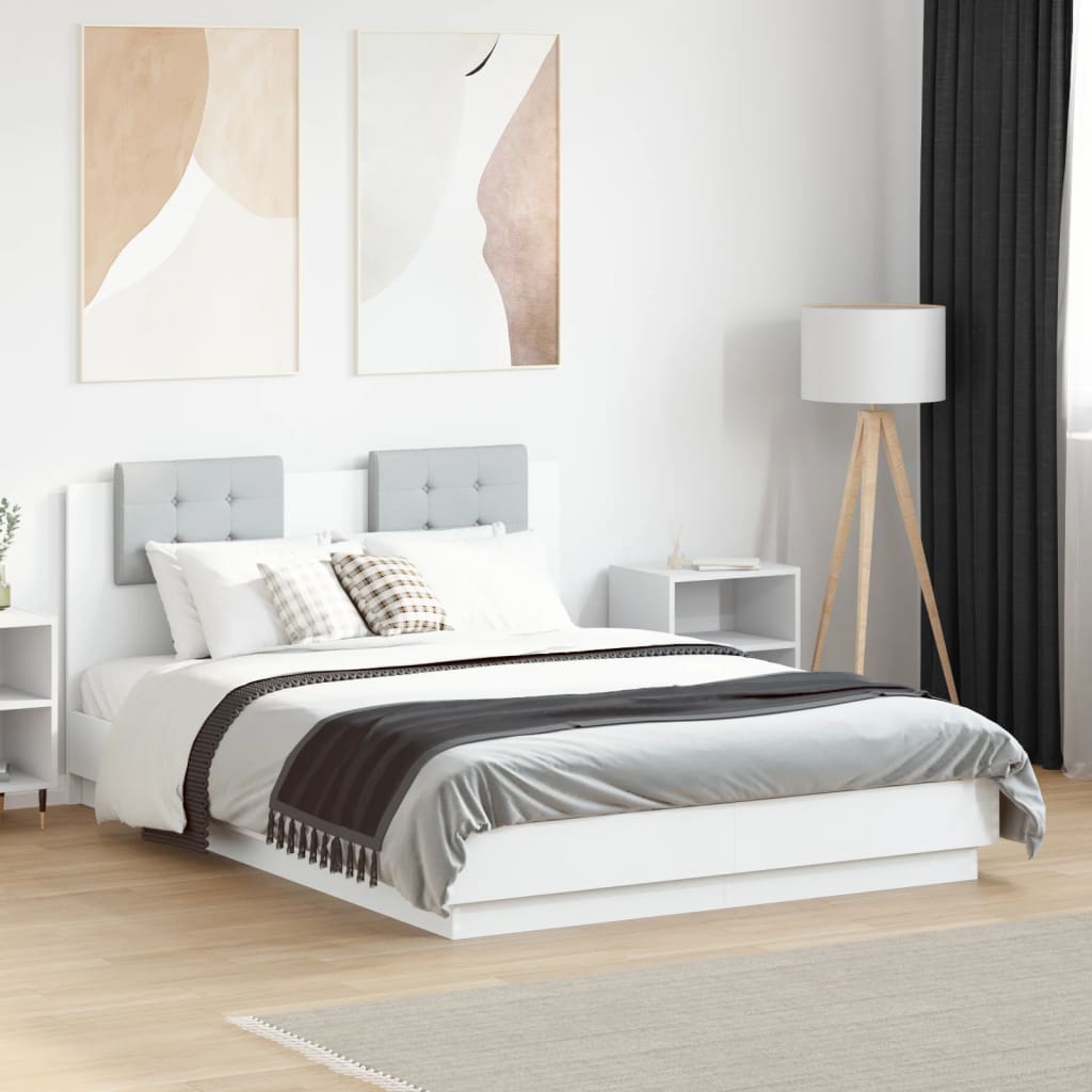 vidaXL Bedframe met hoofdeinde bewerkt hout wit 200x200 cm