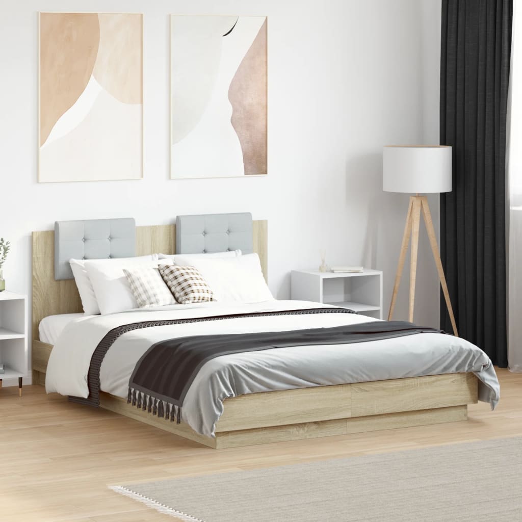 vidaXL Bedframe met hoofdeinde bewerkt hout wit 200x200 cm