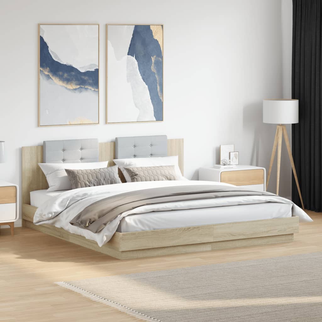 vidaXL Bedframe met hoofdeinde en LED-verlichting wit 200x200 cm