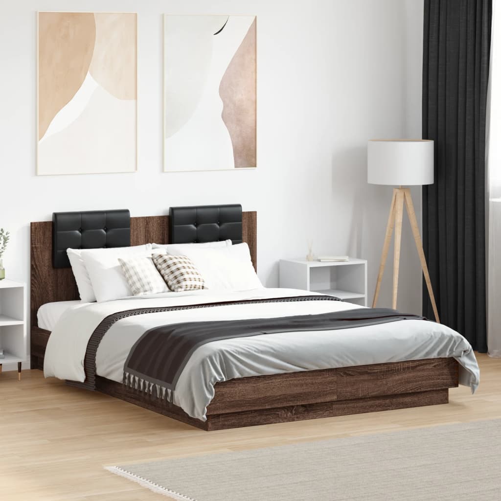 vidaXL Bedframe met hoofdeinde en LED-verlichting wit 200x200 cm