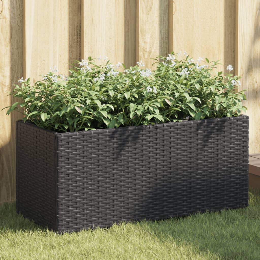 vidaXL Plantenbakken met 3 potten 2 st 105x30x32 cm poly rattan zwart