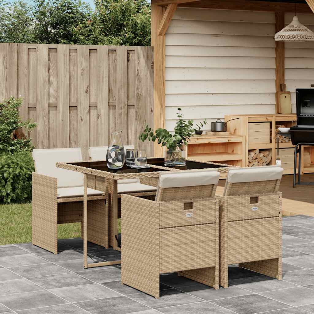vidaXL 5-delige Tuinset met kussens poly rattan zwart