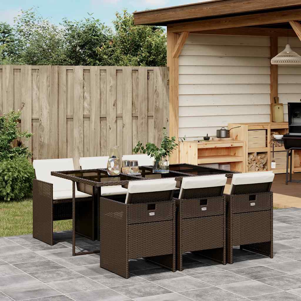 vidaXL 5-delige Tuinset met kussens poly rattan zwart