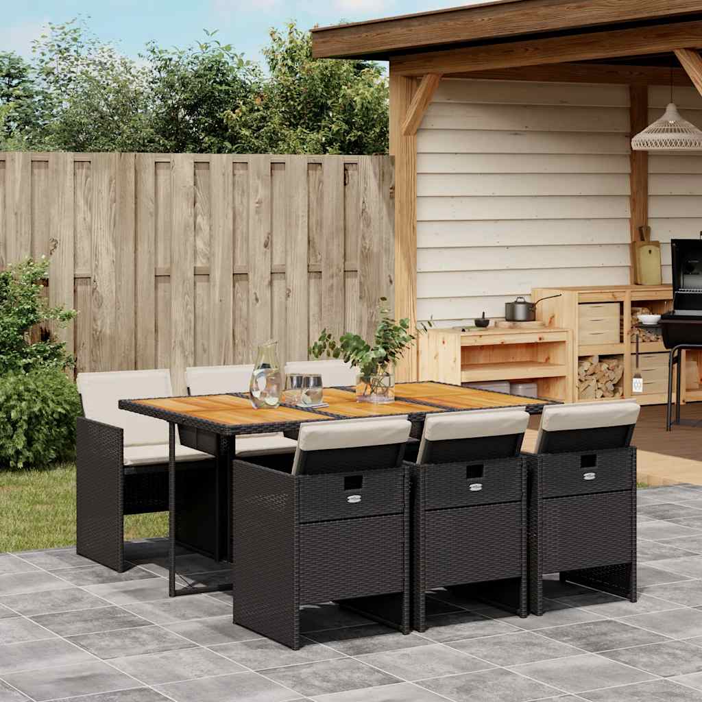 vidaXL 5-delige Tuinset met kussens poly rattan zwart