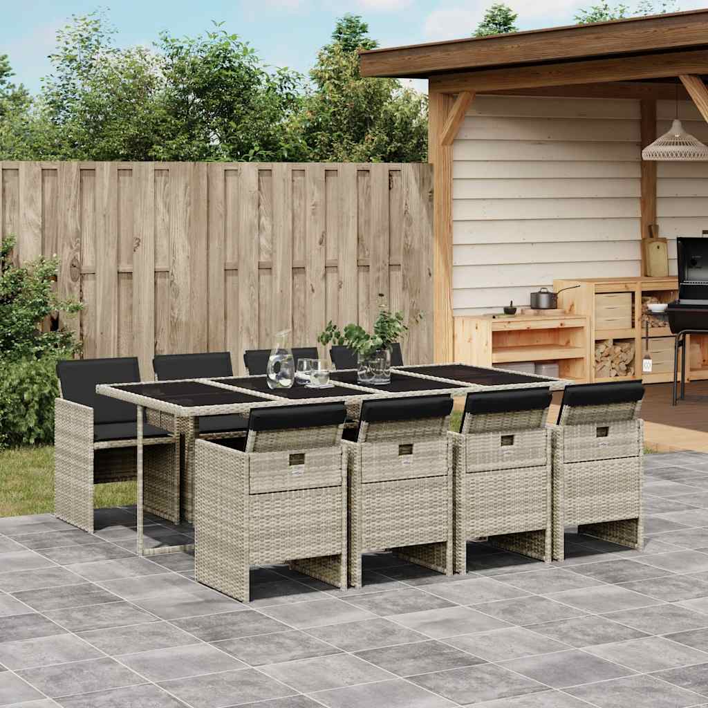 vidaXL 5-delige Tuinset met kussens poly rattan zwart