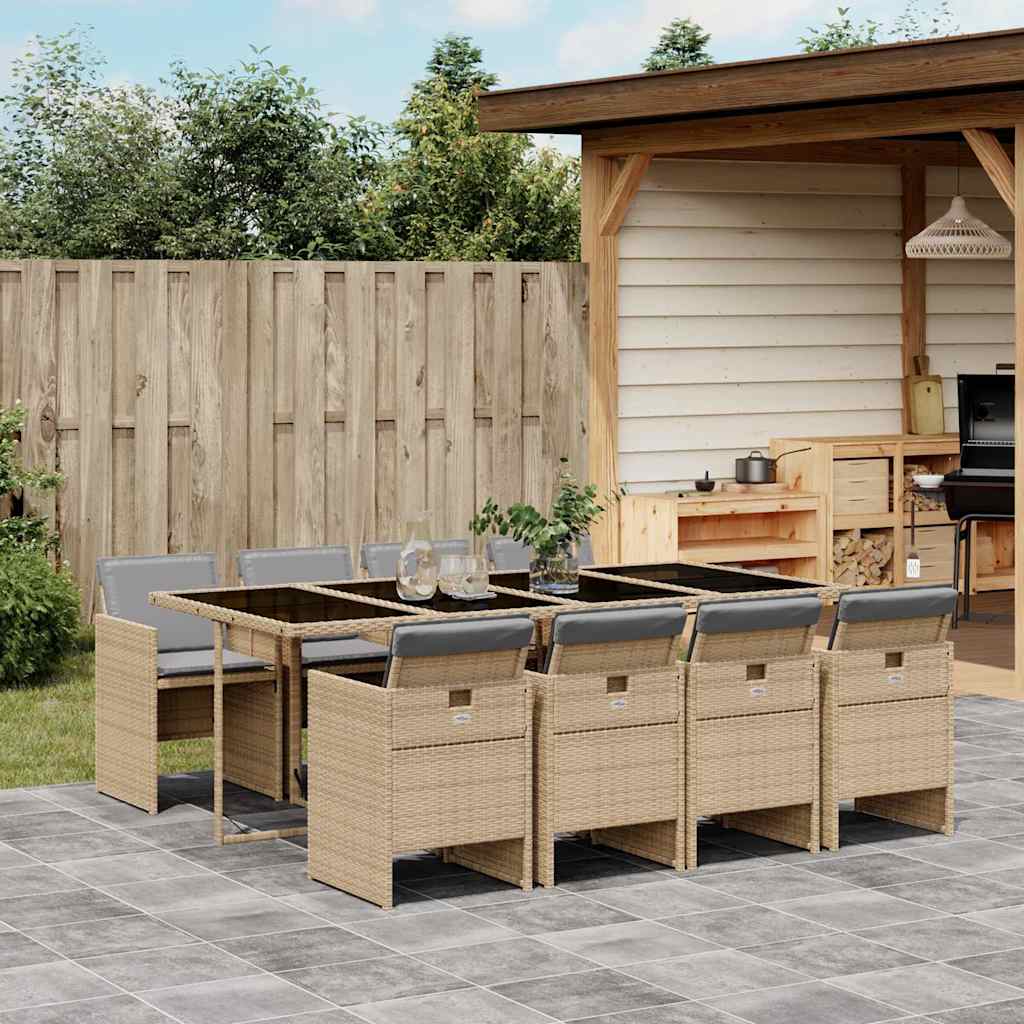 vidaXL 5-delige Tuinset met kussens poly rattan zwart