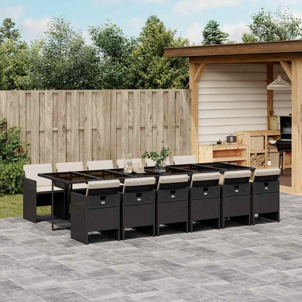vidaXL 5-delige Tuinset met kussens poly rattan zwart