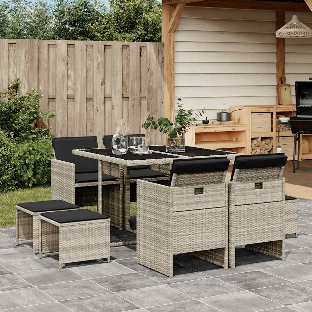 vidaXL 9-piece Garden Dining Set Poly Rattan Black