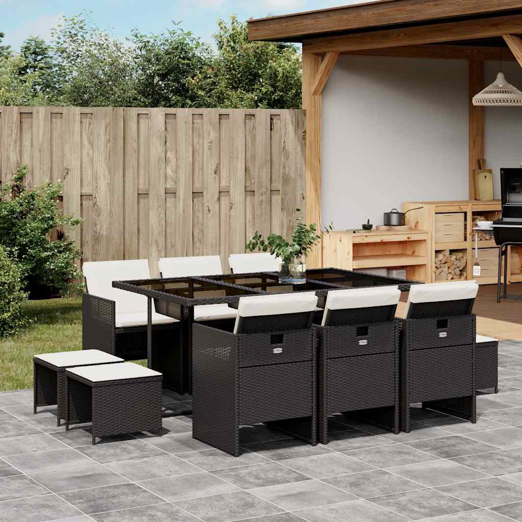 vidaXL 9-piece Garden Dining Set Poly Rattan Black