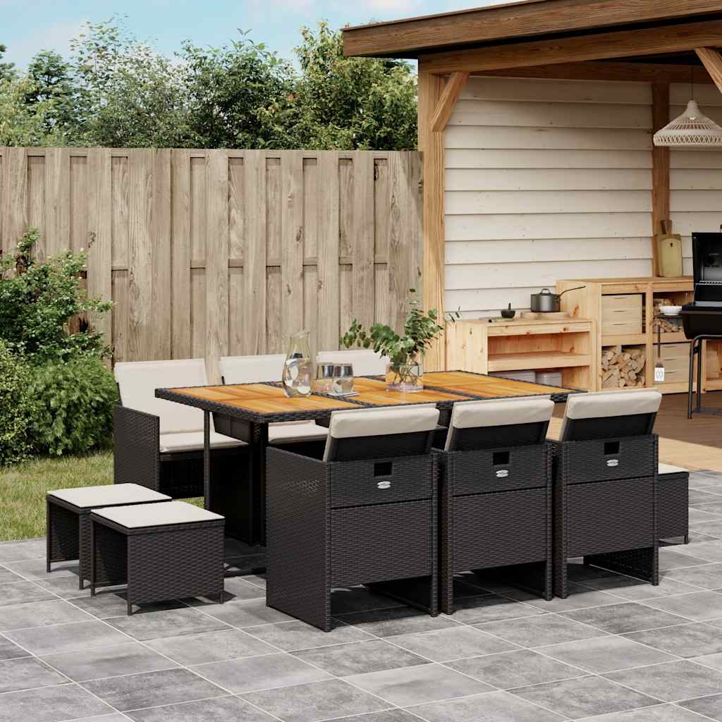 vidaXL 9-piece Garden Dining Set Poly Rattan Black
