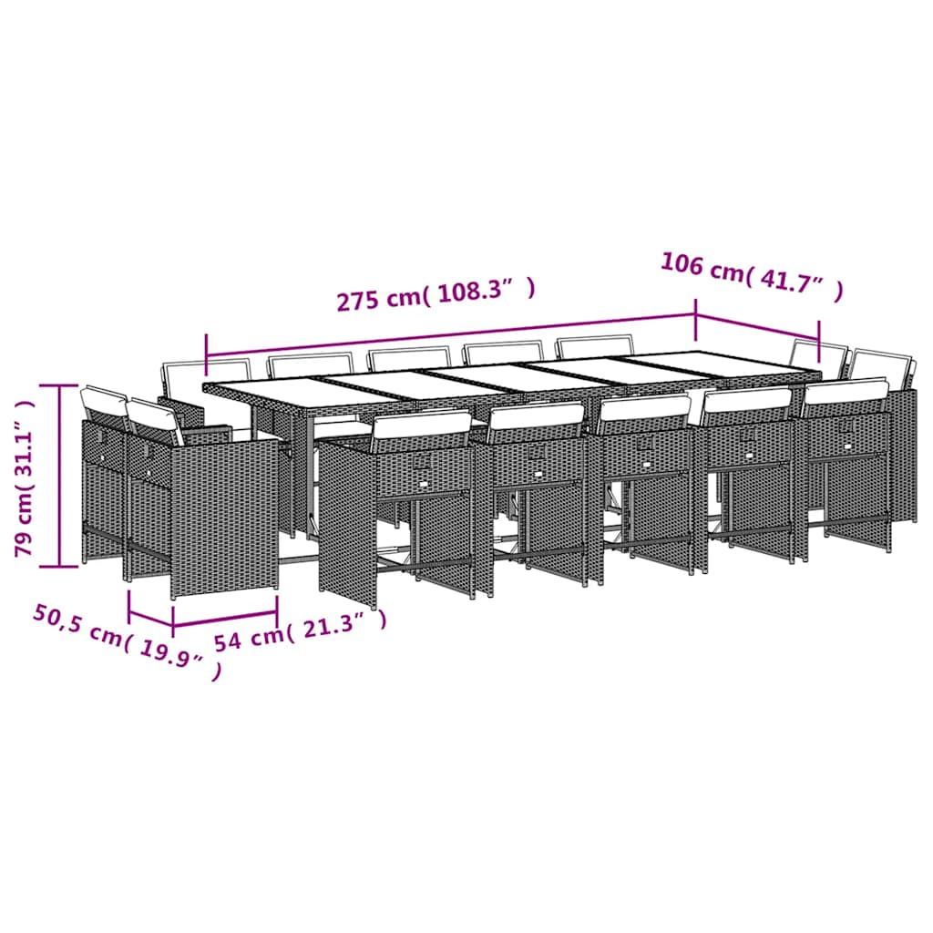 vidaXL 9-delige Tuinset poly rattan zwart