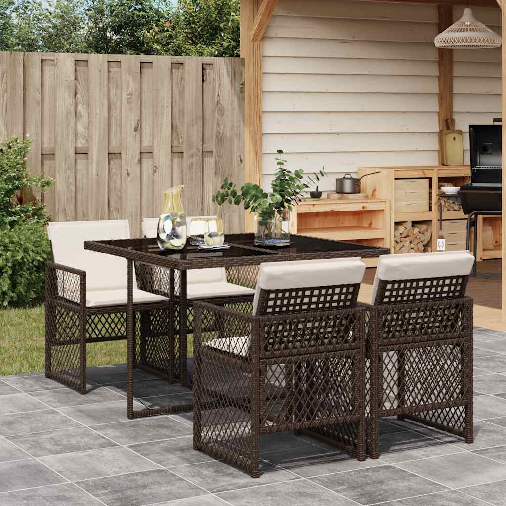 vidaXL 5-delige Tuinset met kussens poly rattan zwart