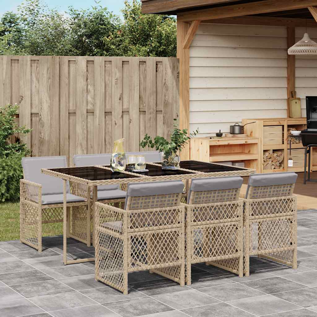 vidaXL 5-delige Tuinset met kussens poly rattan zwart